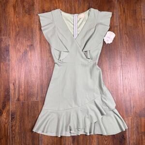 Altard State sage green XS mini dress fit and flare wrap style romantic feminine